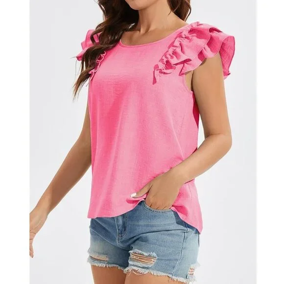 Women's Summer Tops Bow Tie Back Butterfly Sleeve Blouse - Picture 2 of 6